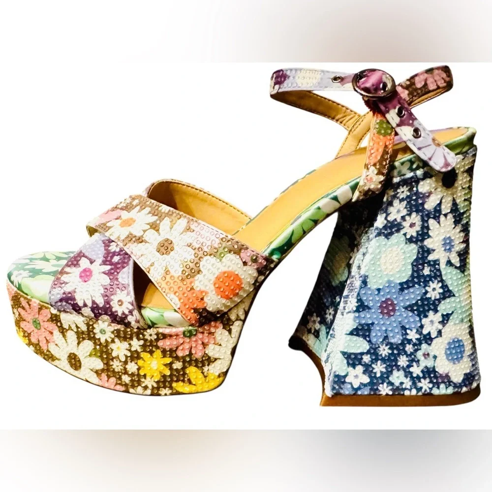 NWOT Gianni Bini platform sandals sz 7M block heel party 60s retro hippy disco - Picture 4 of 9